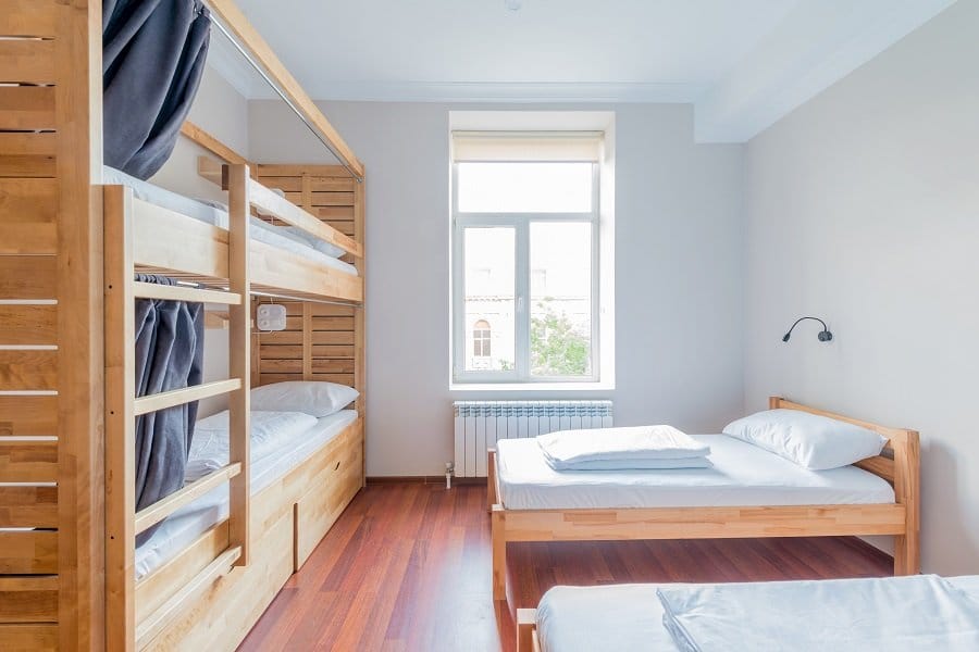 female hostel dorm room with four beds