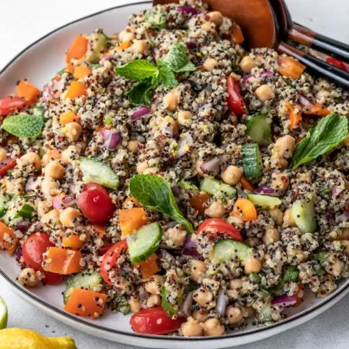 zesty quinoa salad with mint leaves