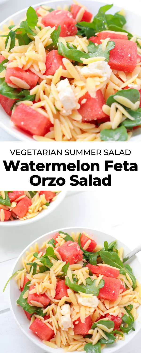 watermelon feta salad with orzo and arugula pin