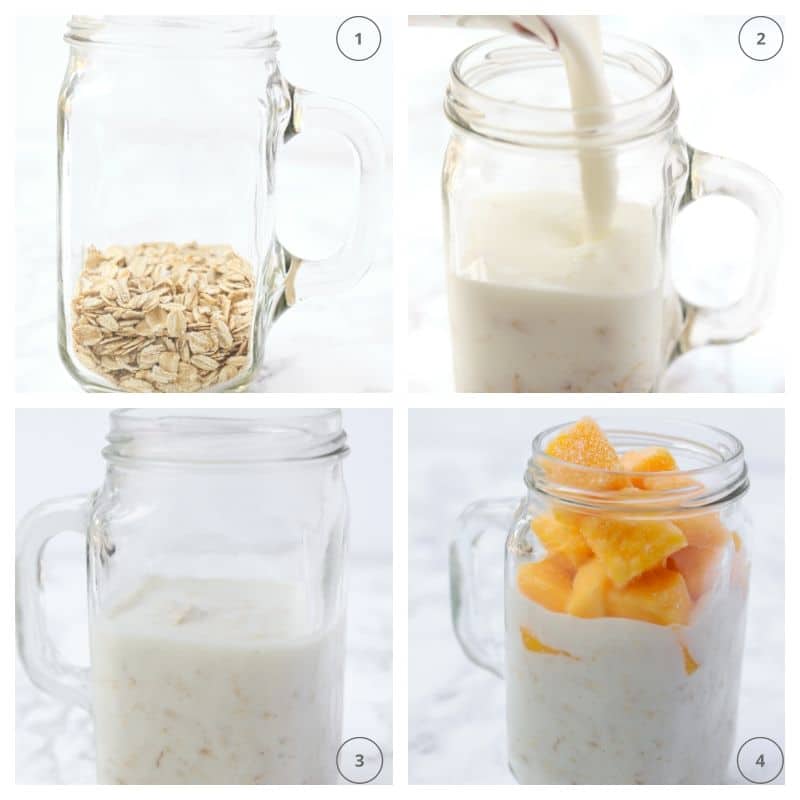 collage of steps to make overnight oats