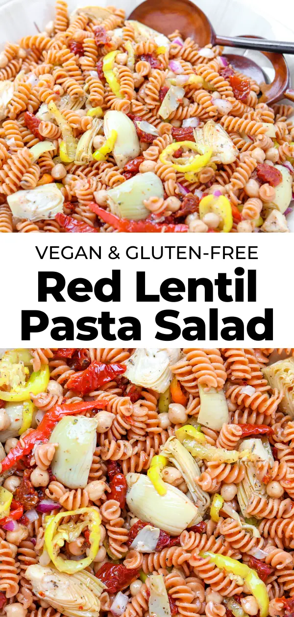 red lentil pasta salad pin