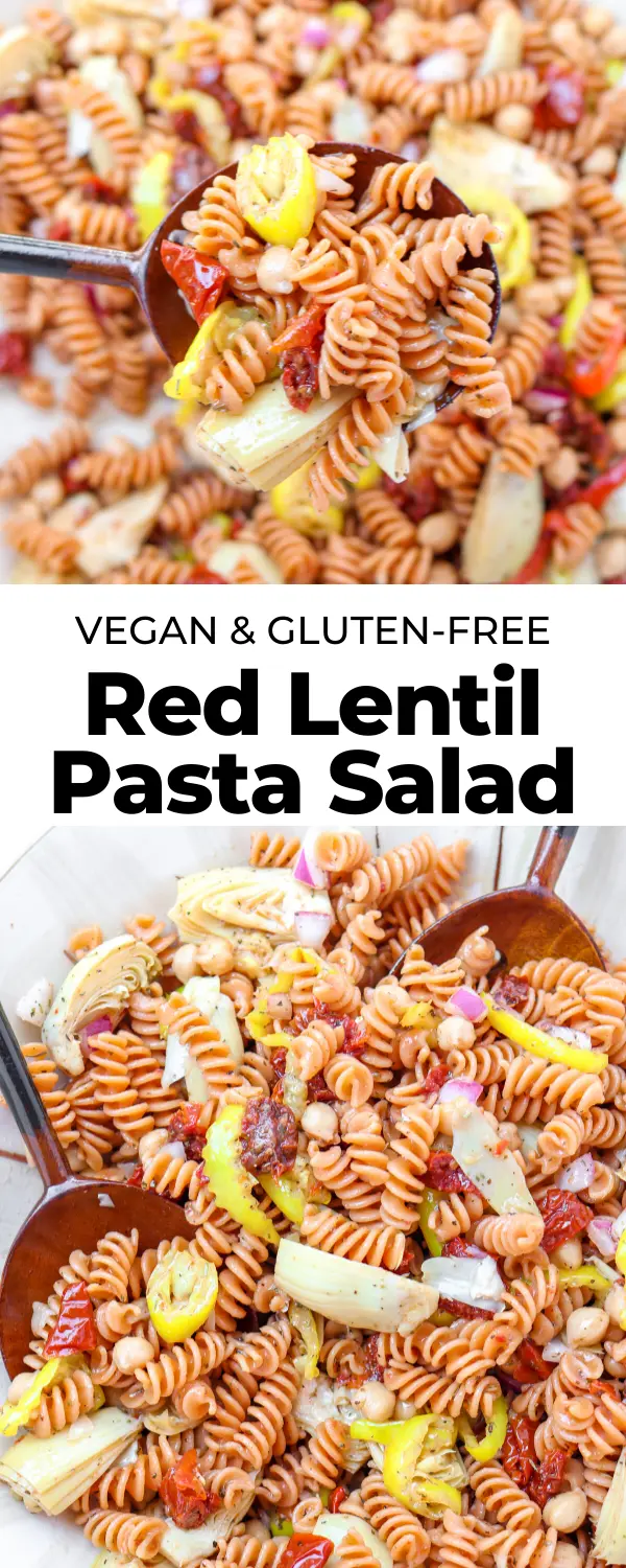 red lentil pasta salad recipe pin