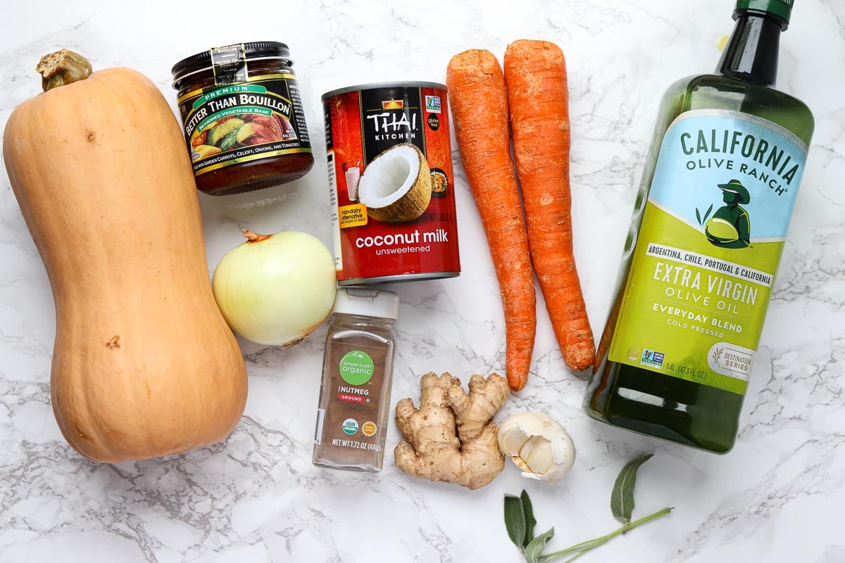 butternut squash, coconut milk, ginger, carrots and other ingredients