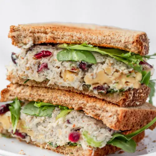 chicken salad sandwich with cranberries and walnuts