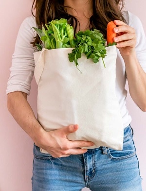 grocery bag of healthy food