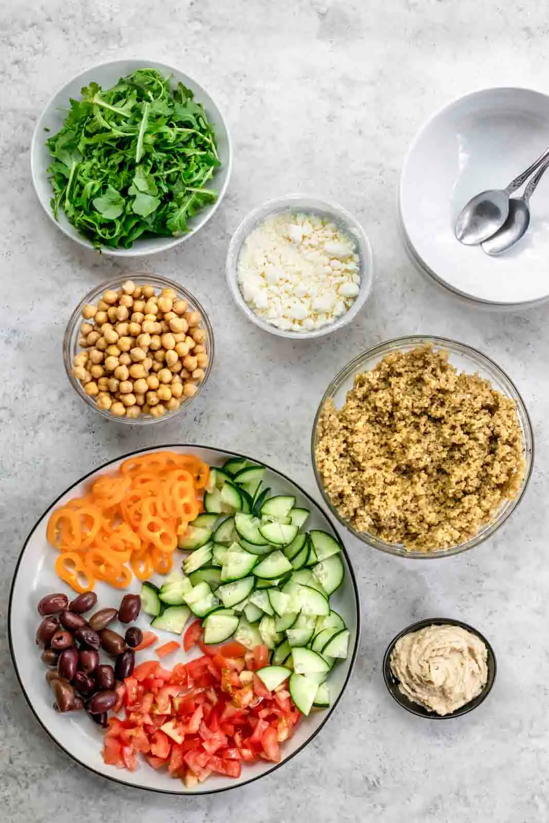 shot of recipe ingredients in separate bowls