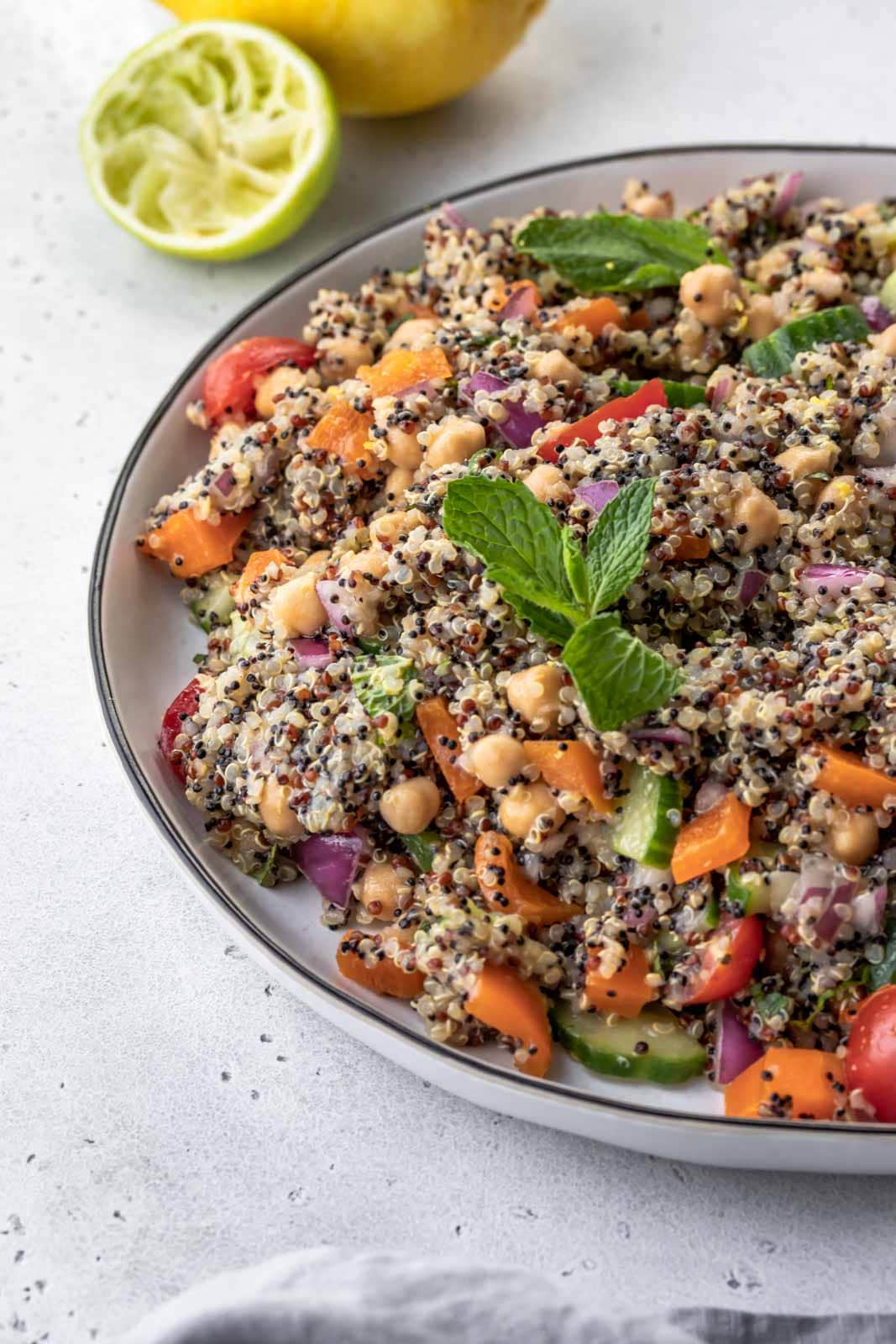 mint leaves garnishing quinoa salad