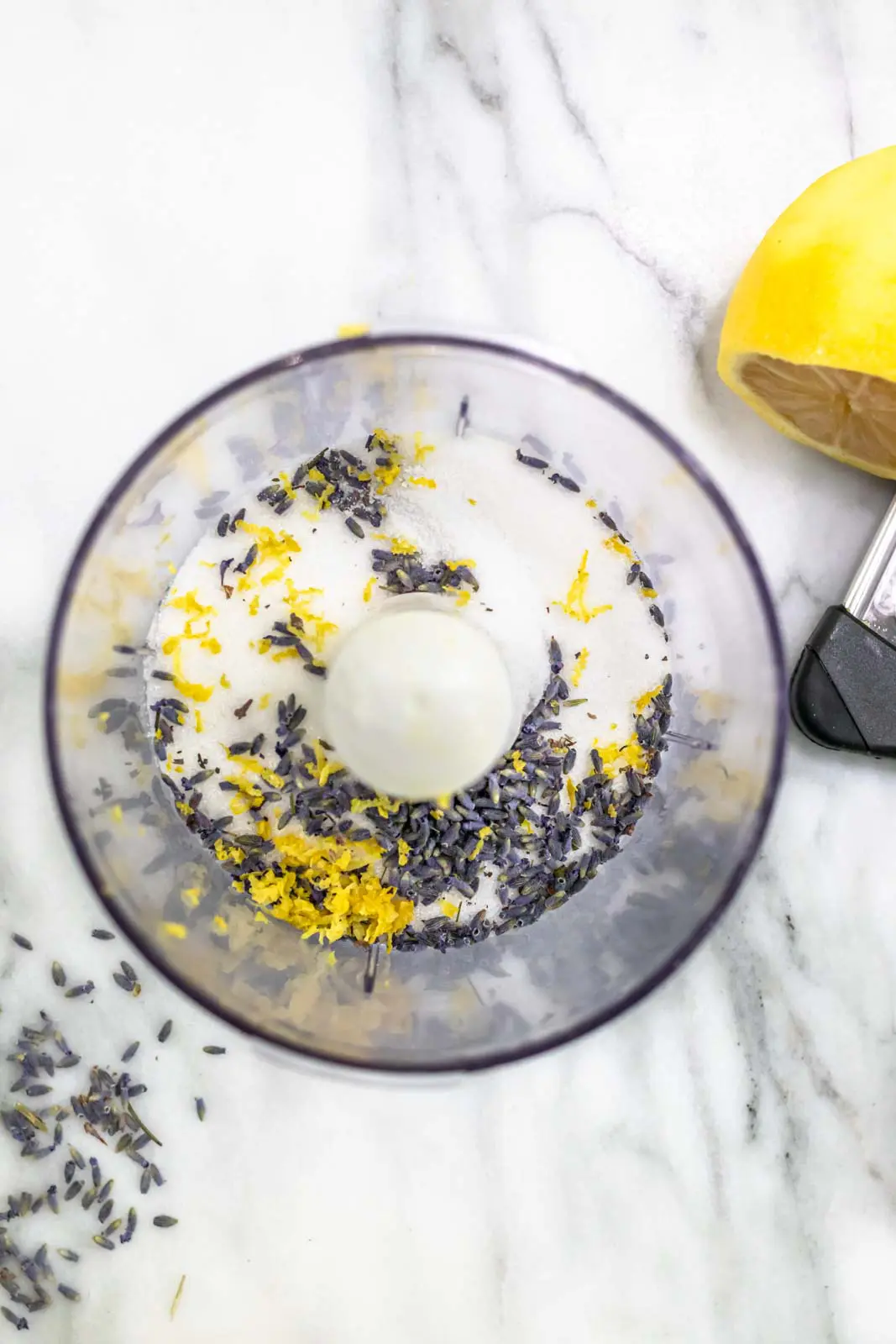 sugar, lemon zest and lavender buds in food processor