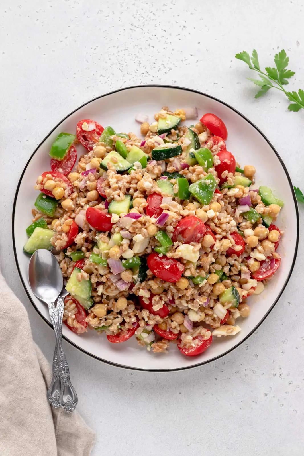 mediterranean vegetables with farro and feta cheese