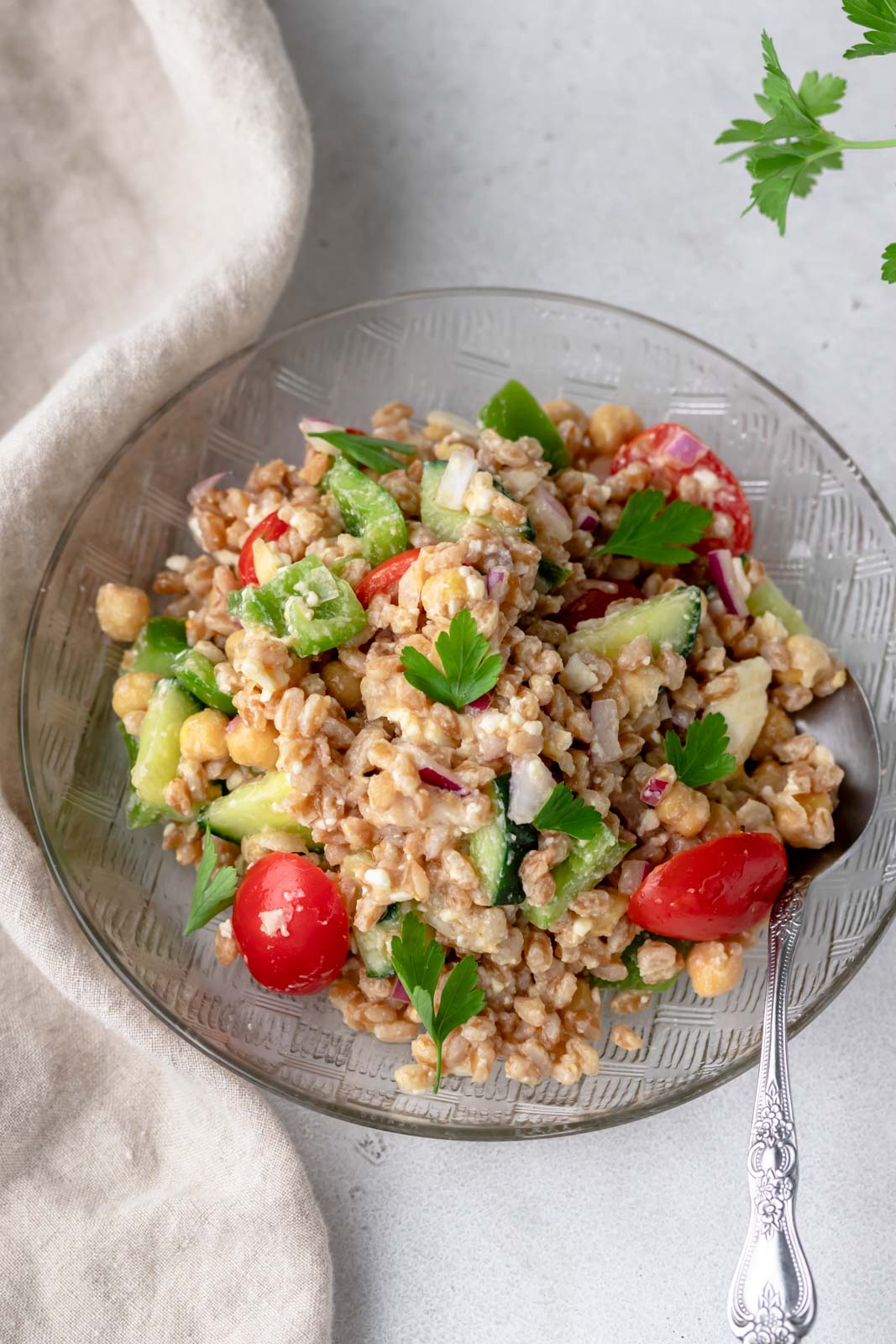 parsley on farro salad