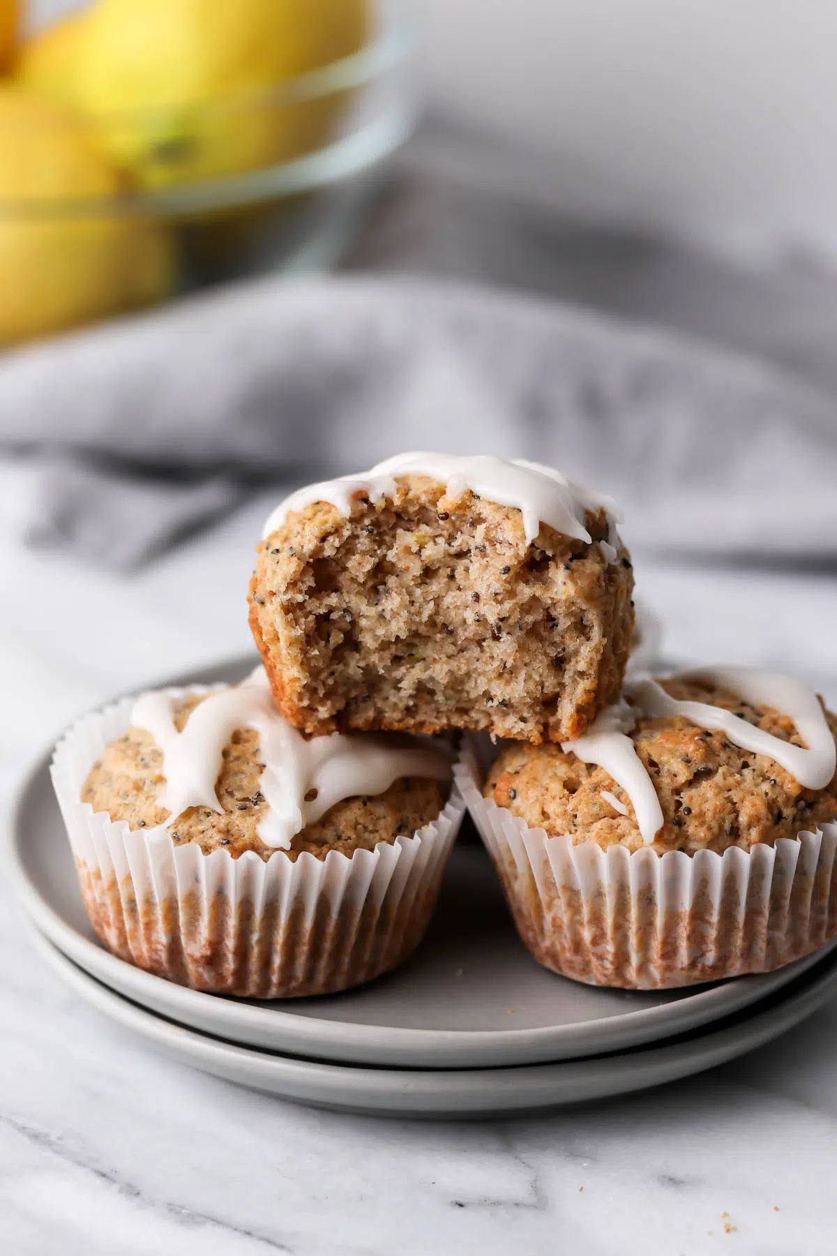 muffins stacked with a bite taken out