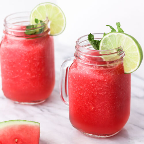 watermelon slushes in mason jars