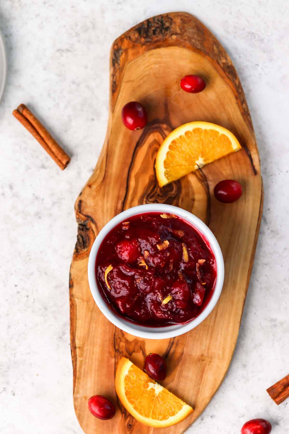 cranberry relish in bowl with orange slices