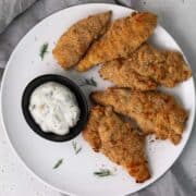 breaded chicken tenders with tzatziki for dipping