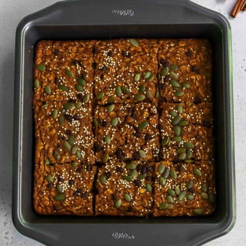 Pumpkin Baked Oatmeal in a baking pan