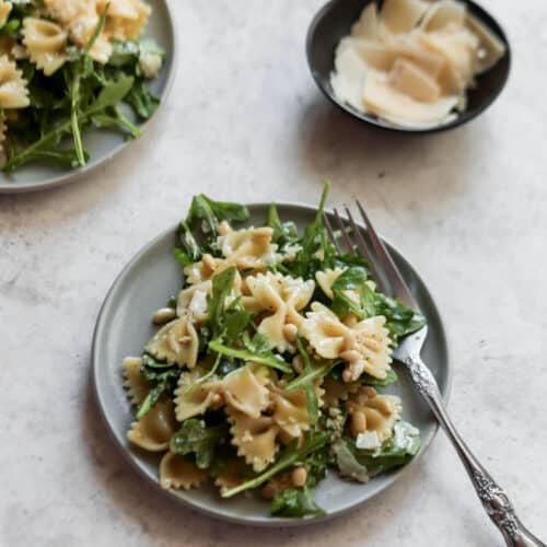 arugula pasta salad with parmesan.